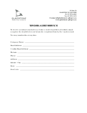 Tender Alert Service Subscription Form