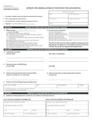Kentucky Tax Account Update Form
