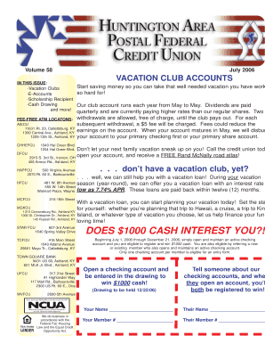 Vacation Club Account Application