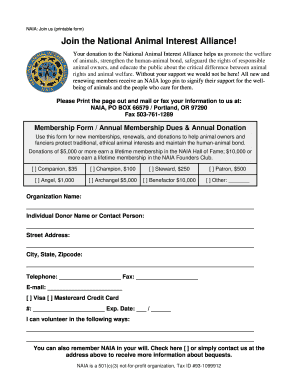 National Animal Interest Alliance Membership Form