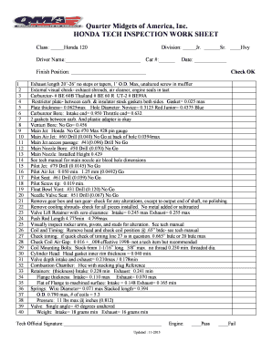 Honda 120 Tech Inspection Worksheet