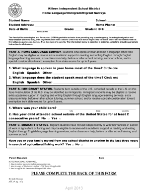 Killeen Independent School District Home Language Survey