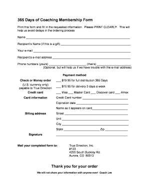 365 Days of Coaching Membership Form
