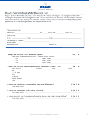 Magnetic Resonance Imaging Patient Screening Form
