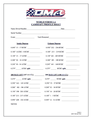 Camshaft Profile Sheet