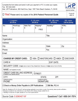 2016 Federal Personnel Guide Order Form