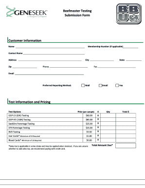 Beefmaster Breeders United Testing Submission Form