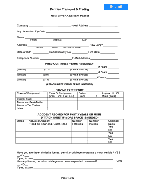 Permian Transport New Driver Applicant Packet