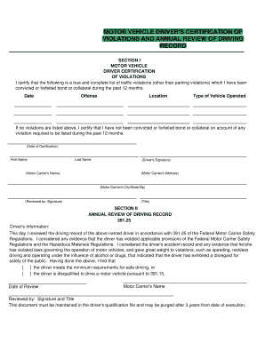 Motor Vehicle Driver's Certification of Violations and Annual Review