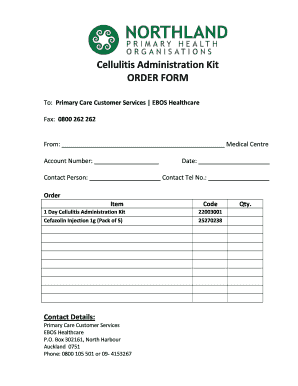 Cellulitis Administration Kit Order Form