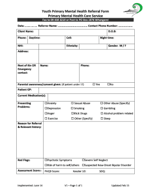 Youth Primary Mental Health Referral Form