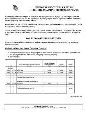 Canada Medical Expense Worksheet