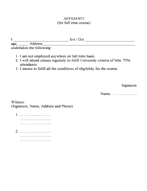 Affidavit for Full Time and Part Time Course