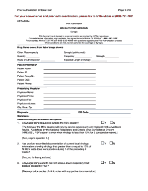 Molina TX STAR Synagis Prior Authorization Form