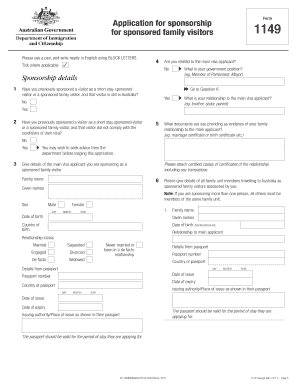 Sponsored Family Visitor Visa Application Form 1149