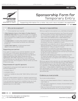Sponsorship Form for Temporary Entry