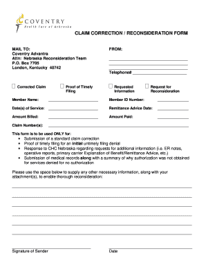 Claim Correction Reconsideration Form