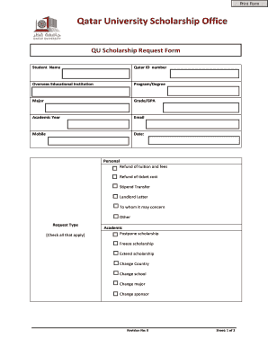 Qatar University Scholarship Request Form