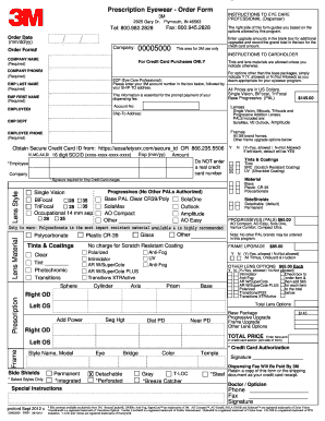 Prescription Eyewear Order Form