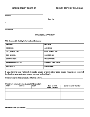 Financial Affidavit for Child Support