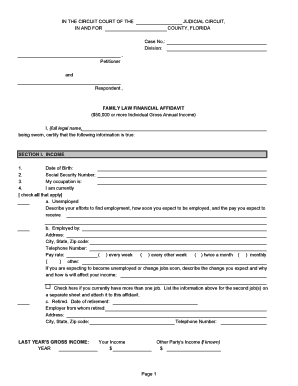 Florida Family Law Financial Affidavit