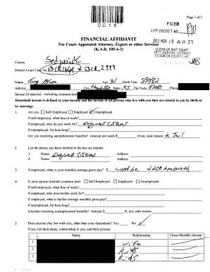 Financial Affidavit for Court Appointed Attorney