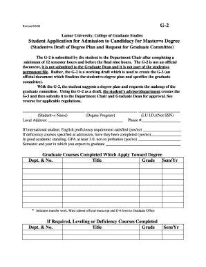 Student Application for Admission to Candidacy for Master's Degree