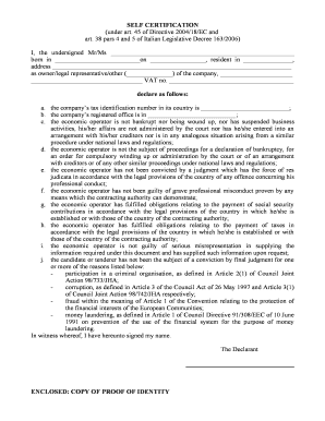 EU Self Certification Form