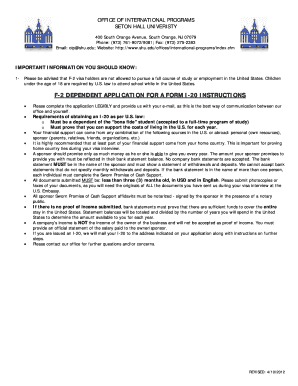 F-2 Dependent Application for Form I-20