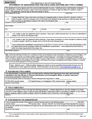 Ohio Statement of Nonconviction for Child Care Centers