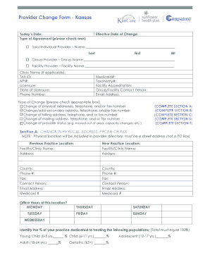 Kansas Provider Change Form