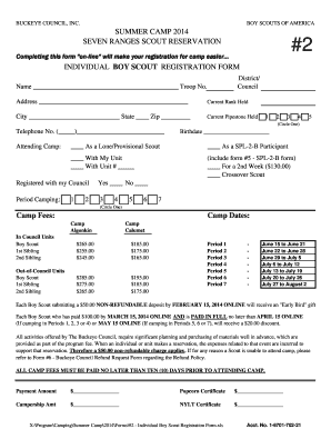 Boy Scouts of America Summer Camp Registration Form