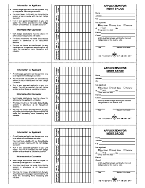 Boy Scouts of America Merit Badge Application