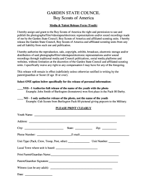 Garden State Council Media Release Form