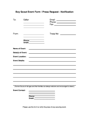 Boy Scout Event Press Notification Form