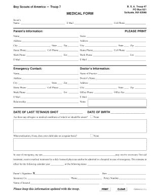 Boy Scouts Medical Form