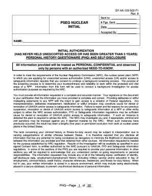 Nuclear Power Plant Personal History Questionnaire