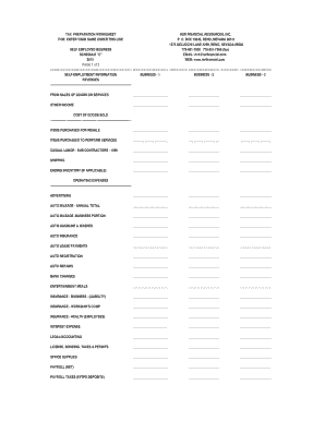 Self-Employed Business Tax Preparation Worksheet