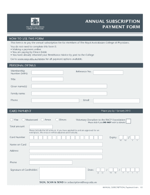 Royal Australasian College of Physicians Annual Subscription Payment Form