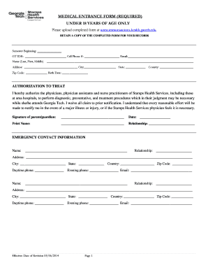 Georgia Tech Medical Entrance Form