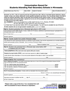 Minnesota Student Immunization Record