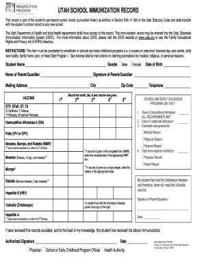 Utah School Immunization Record