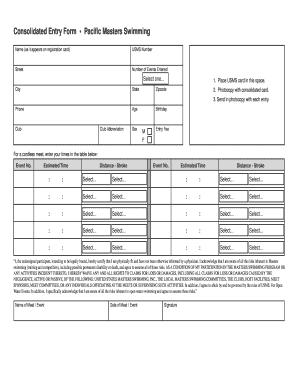 Pacific Masters Swimming Entry Form