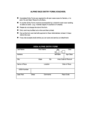 Alpine Race Entry Form