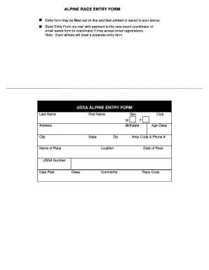 USSA Alpine Race Entry Form