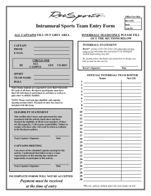 Intramural Sports Team Entry Form