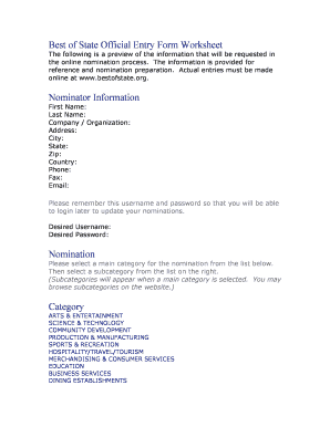 Best of State Official Entry Form
