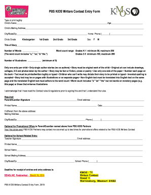 PBS KIDS Writers Contest Entry Form
