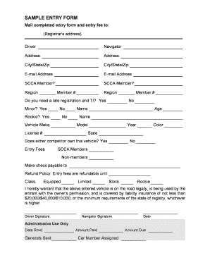 SCCA Racing Entry Form