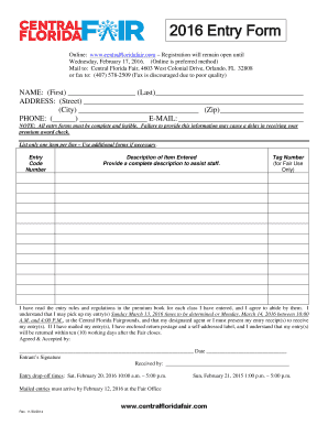 2016 Central Florida Fair Entry Form
